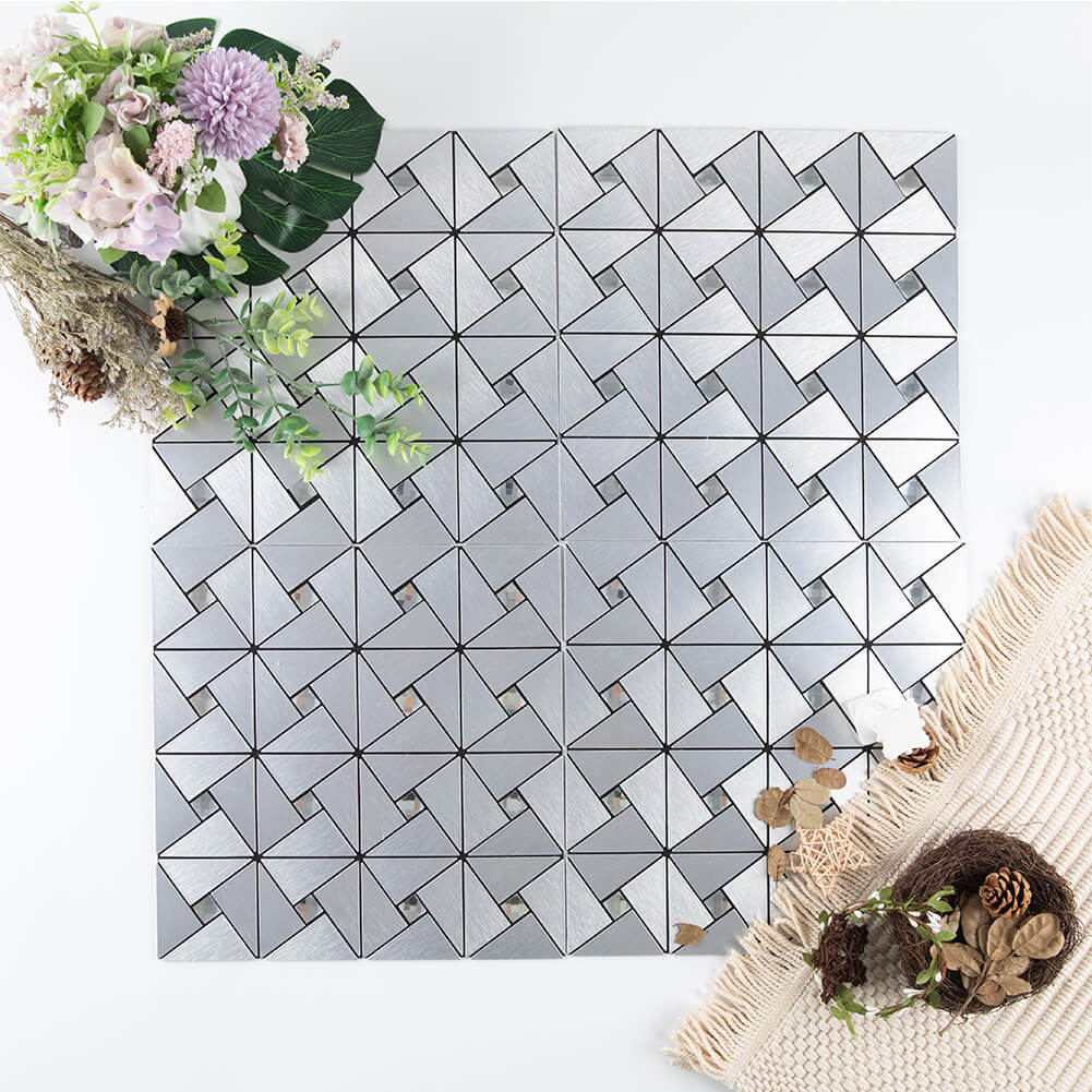 5-Pack Peel and Stick Tile Backsplash Metal Surface with Crystal Diamond